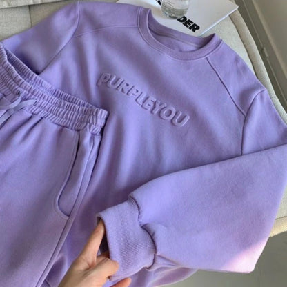 Large Size Velvet Thickened Sports and Leisure Suit Women's Autumn and Winter New Fashion Loose Sweater Trousers Two-piece Set