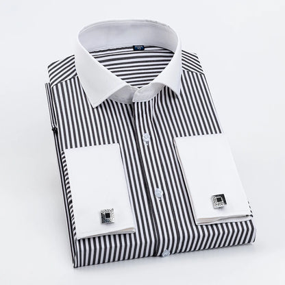 2023 French Cufflinks Suit Collar Korean Version Slim Fitting Shirt Long Sleeve Men's Tuxedo Party Wedding  Shirts