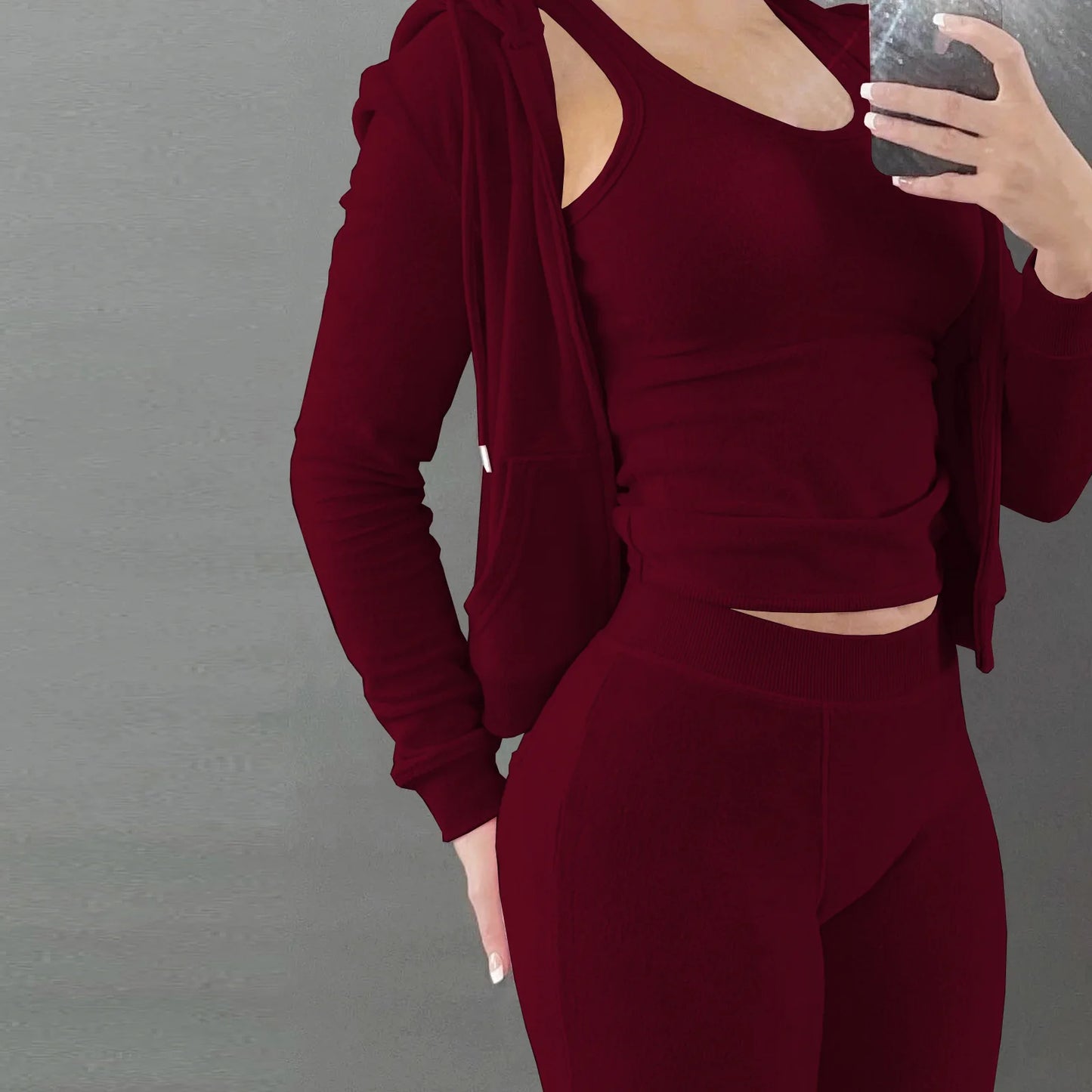 Autumn Winter Double-sided Velvet Vest 3 Piece Set For Woman's Fashion Hooded Sweatshirt Jacket Slim Pocket Trousers Female Suit