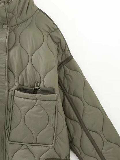 TRAFZA 2024 New Women Fashion Coat Long Sleeve Jackets With Drawstring Versatile Hight Street Outerwear Female Mujer Winter Coat