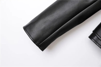 ZVRI classic black Spring and Autumn 2023 The new belt detachable epaulet motorcycle jacket leather jacket