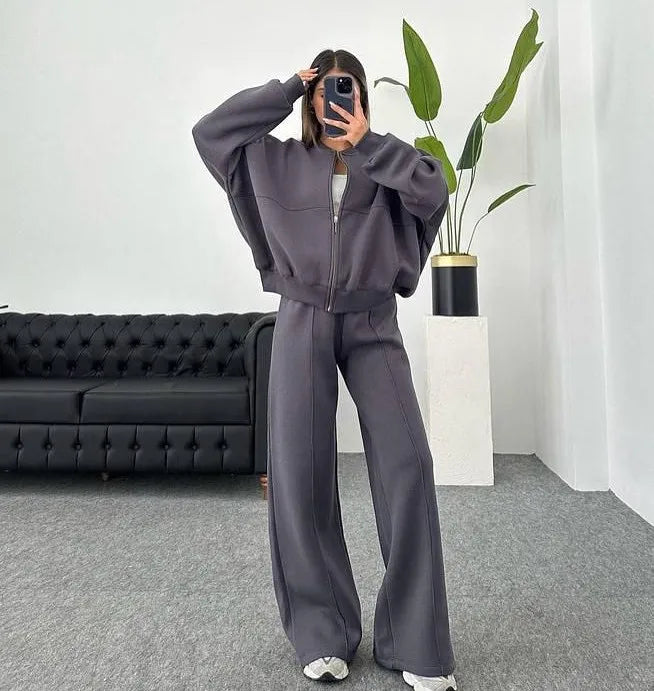 Autumn Winter Jacket Pant Two Piece Sets Women Pant Set Tracksuit Jogger Y2k Sweatshirts Sports Elastic Waist Pants Matching Set