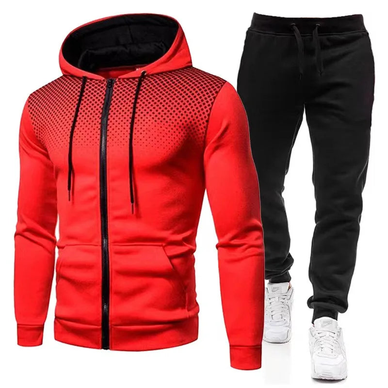Men's Winter Tracksuit Set, Solid Color Hoodies and Drawstring Sweatpants, Loose Fit Leisure Sportswear Suit