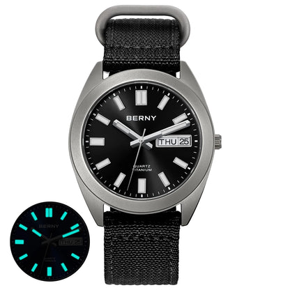 BERNY Titanium Watch for Men Supper Light Weight Wristwatch Super Luminous Sapphire 10ATM Waterproof Sport Field Quartz Watches
