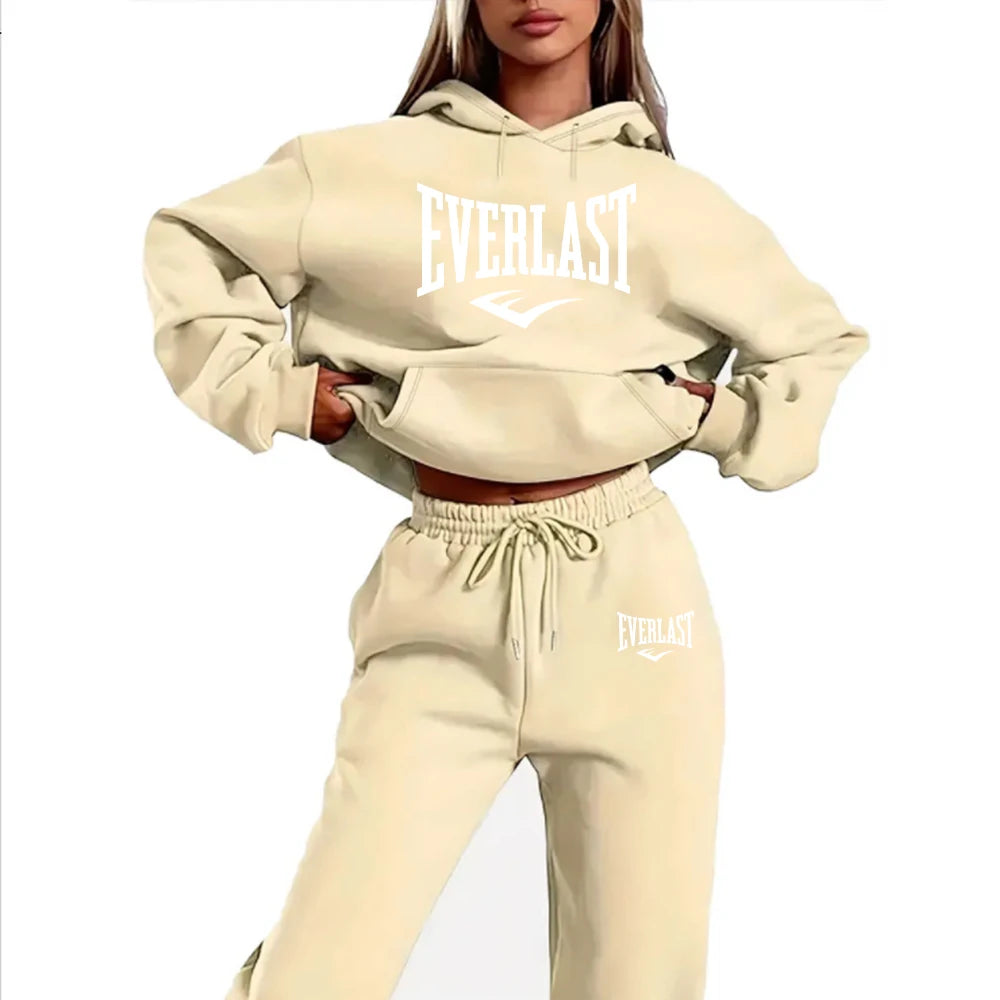 2025 New Women's 2-Piece Tracksuit Set, Hooded Pullover & Athletic Joggers, Sporty Streetwear Outfit, Casual Lounge Wear