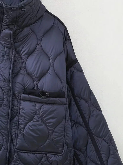 TRAFZA 2024 New Women Fashion Coat Long Sleeve Jackets With Drawstring Versatile Hight Street Outerwear Female Mujer Winter Coat