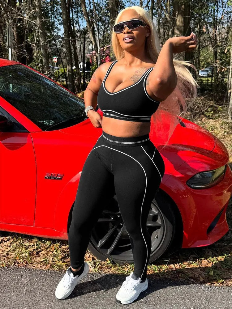 Summer And Spring New Sleeveless Tank Crop top Suits Tracksuits Women's Suits Fashion Pants Female Soild Yoga 2 Piece Sets 2025