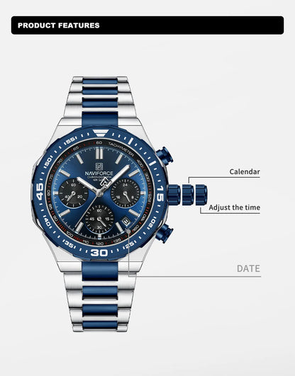 NAVIFORCE Fashion Watch For Men High Quality Luxury Stainless Steel Waterproof Classic Quartz Wristwatches Male Big Face Clock