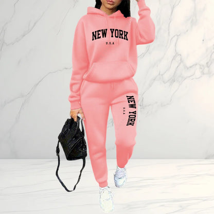 Women's Letter Print Hoodie & Pants 2-Piece Set, Autumn Winter  Tracksuit, Casual Sportswear Streetwear Outfit for Daily Fashion