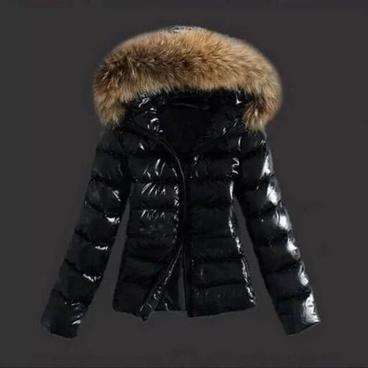Women Winter Fashion Casual Slim Short Padded Faux Fur Collar with Non Removable Hooded Warm Paddeds Female Zipper Thicken Coat