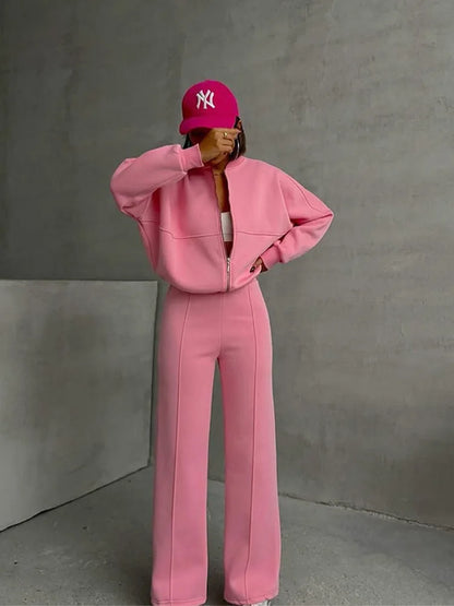 Autumn Winter Jacket Pant Two Piece Sets Women Pant Set Tracksuit Jogger Y2k Sweatshirts Sports Elastic Waist Pants Matching Set