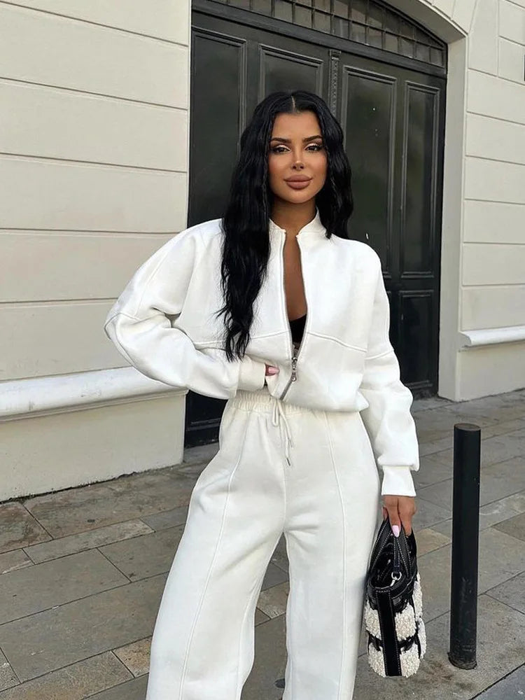 Autumn Winter Jacket Pant Two Piece Sets Women Pant Set Tracksuit Jogger Y2k Sweatshirts Sports Elastic Waist Pants Matching Set