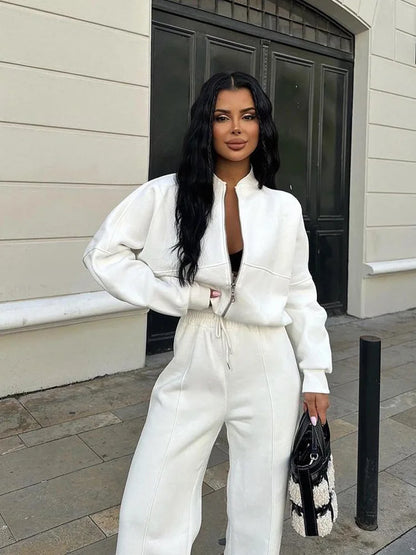 Autumn Winter Jacket Pant Two Piece Sets Women Pant Set Tracksuit Jogger Y2k Sweatshirts Sports Elastic Waist Pants Matching Set