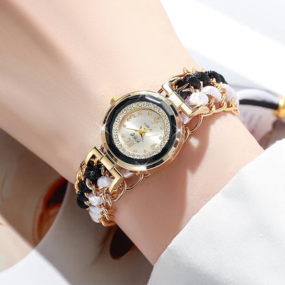 Women's Watch Fashion Rhinestone Braided Rope Bracelet Quartz Watches