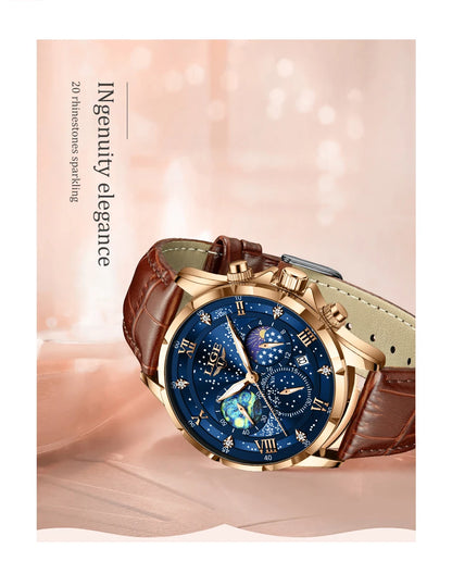 LIGE Women Watches Fashion Luxury Quartz Leather Strap Moon Phase Waterproof Luminous Wristwatch Date Business Casual Lady Clock