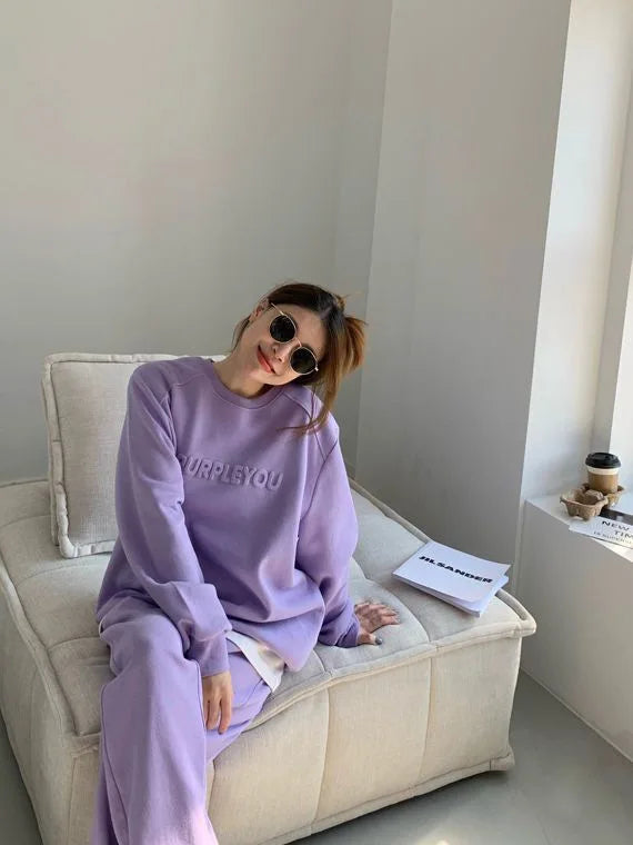 Large Size Velvet Thickened Sports and Leisure Suit Women's Autumn and Winter New Fashion Loose Sweater Trousers Two-piece Set