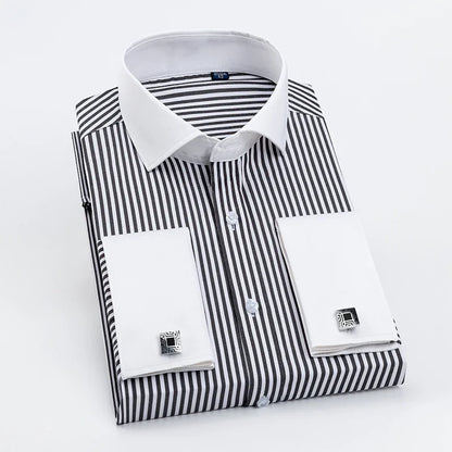 2023 French Cufflinks Suit Collar Korean Version Slim Fitting Shirt Long Sleeve Men's Tuxedo Party Wedding  Shirts