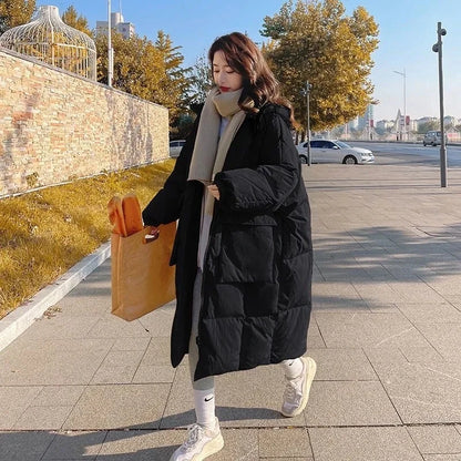 2024 New Korean Women's Jacket Winter Parkas Loose Hooded Cotton Padded Female Long Down Jacket Thicken Oversize Puffer Coats
