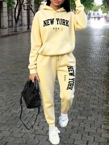 NEW YORK Women Sweatsuit Autumn Winter Two Piece Set Hoodie Pants High quality Loose Fashion Streetwear Ladies Tracksuit Outfits