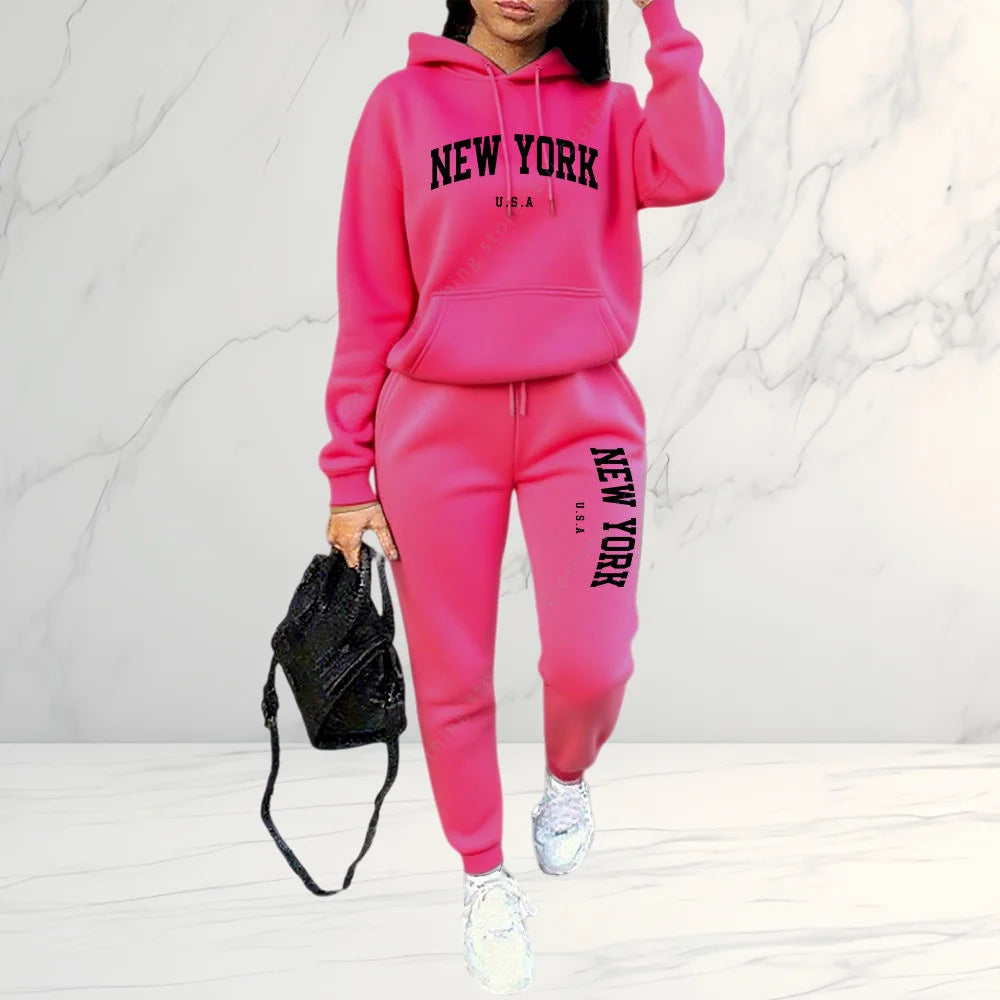Women's Letter Print Hoodie & Pants 2-Piece Set, Autumn Winter  Tracksuit, Casual Sportswear Streetwear Outfit for Daily Fashion