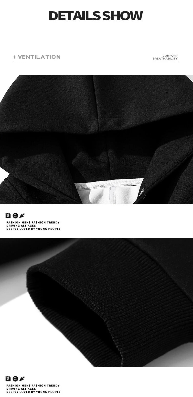 Spring Autumn Men Suit Thickened Warm Windproof Hooded Long Sleeve Trouser Solid Color Casual Sports Two Piece Running Sport Set