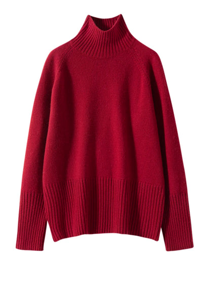 Women's 100% Cashmere Sweater Turtleneck Raglan Sleeve Pullover Autumn Winter Thick Casual Loose Style Cashmere Knitwear Korean