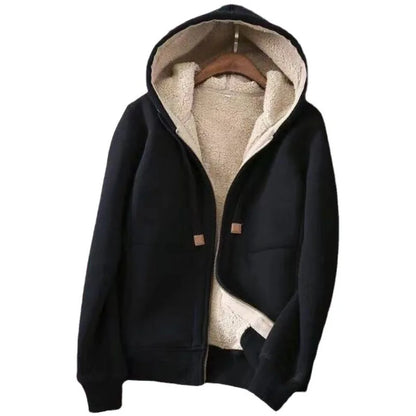 Women's Autumn Winter Plush Thickened Warm Tracksuits Casual Solid Zipper Long Sleeve Hooded Coat And Sweatpants Two Piece Sets