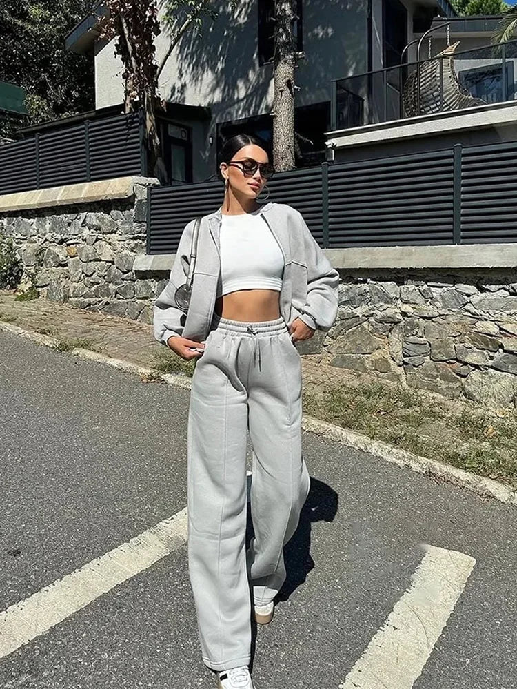 Autumn Winter Jacket Pant Two Piece Sets Women Pant Set Tracksuit Jogger Y2k Sweatshirts Sports Elastic Waist Pants Matching Set