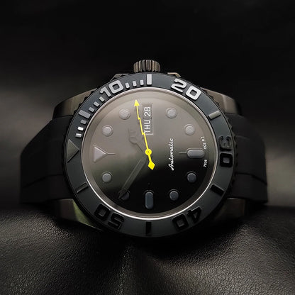 40mm Dress Mechanical Men's Automatic Watch Black PVD Case Sapphire Glass Japan NH36 Movement Rubber Strap