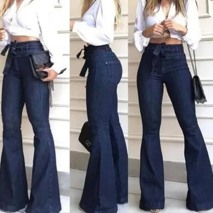 Women's Jeans Jeans Woman  Ripped Jeans for Women 2024 New High-waist Micro-elastic Lace-up Flared Pants Wide-leg Pants