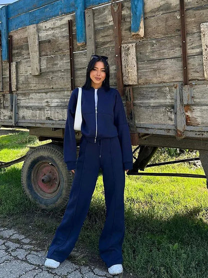 Autumn Winter Jacket Pant Two Piece Sets Women Pant Set Tracksuit Jogger Y2k Sweatshirts Sports Elastic Waist Pants Matching Set