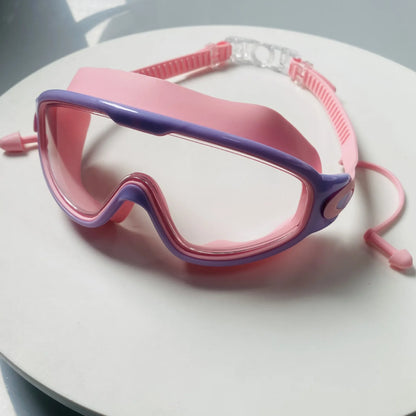 Swim Goggles with Ear Plugs UV Protection No Leaking Anti Fog Lens Swimming Glasses Wide Blue Light Blocking Comfortable Eyewear