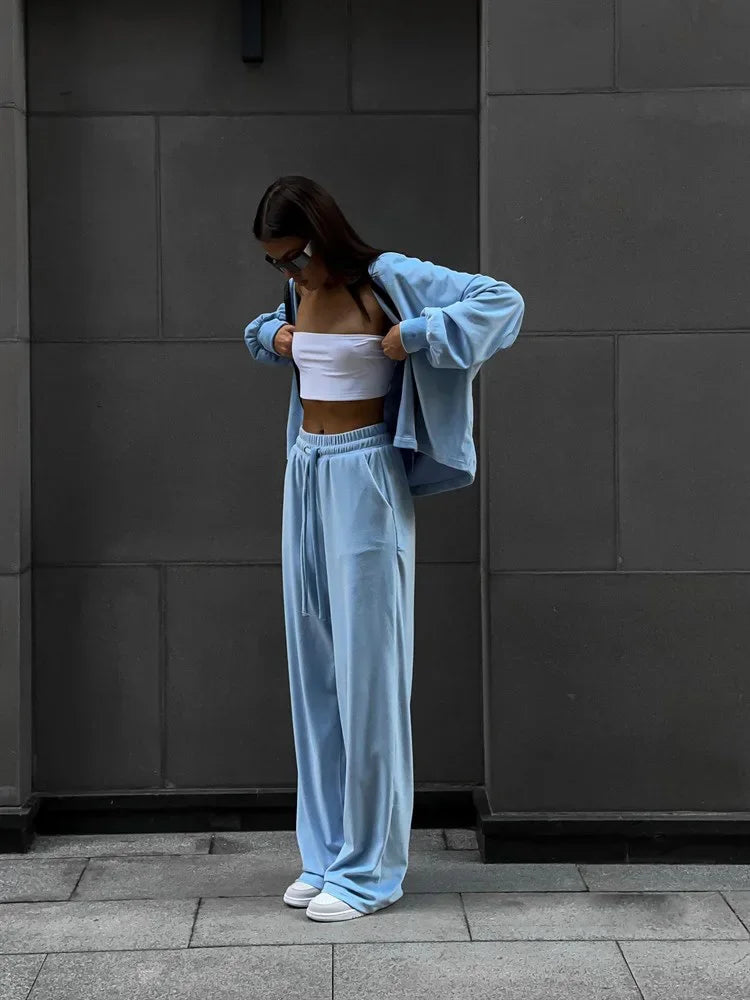 Two Piece Sets Women Matching Sets Tracksuit Jogger Y2k Autumn Winter Sports Elastic Waist Streetwear Pants Sweatshirts Pant Set