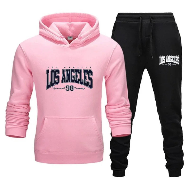 Autumn and winter unisex fashionable casual hooded sweatshirt and pants 2-piece set, warm and sporty brand printed set