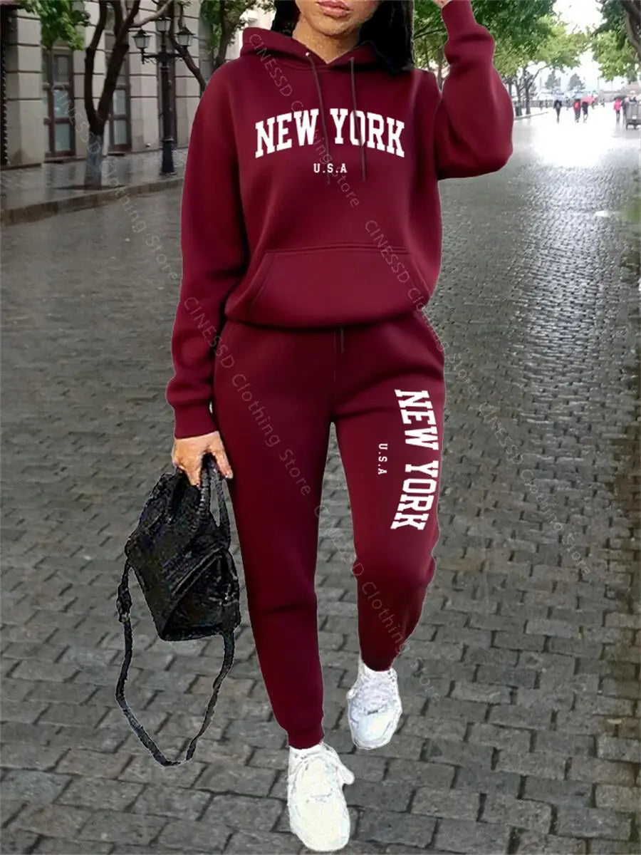 NEW YORK Women Sweatsuit Autumn Winter Two Piece Set Hoodie Pants High quality Loose Fashion Streetwear Ladies Tracksuit Outfits