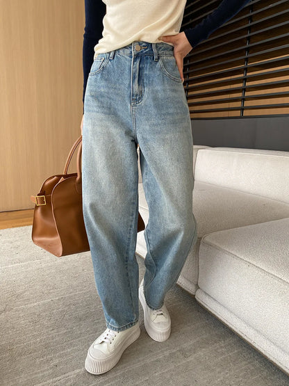 Curved Knife Cut Wide Leg Loose Jeans Look Slimmer 2024 Autumn Denim Pant