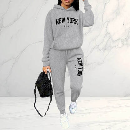 Women's Letter Print Hoodie & Pants 2-Piece Set, Autumn Winter  Tracksuit, Casual Sportswear Streetwear Outfit for Daily Fashion