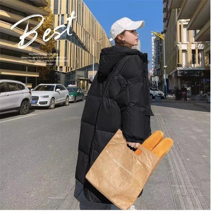 2024 New Korean Women's Jacket Winter Parkas Loose Hooded Cotton Padded Female Long Down Jacket Thicken Oversize Puffer Coats