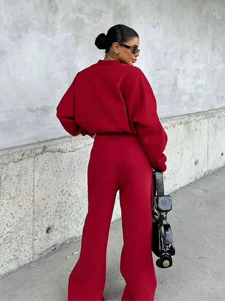 Autumn Winter Jacket Pant Two Piece Sets Women Pant Set Tracksuit Jogger Y2k Sweatshirts Sports Elastic Waist Pants Matching Set