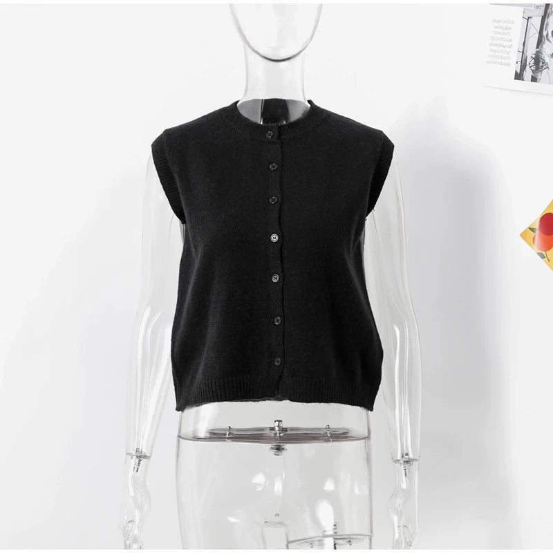 Casual Knitted Single Breasted Vest Women Loose Solid O Neck Sleeveless Female Waistcoat 2024 Autumn Lady All-match Streetwear