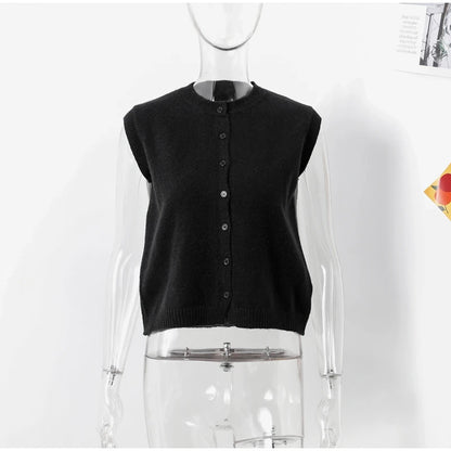 Casual Knitted Single Breasted Vest Women Loose Solid O Neck Sleeveless Female Waistcoat 2024 Autumn Lady All-match Streetwear