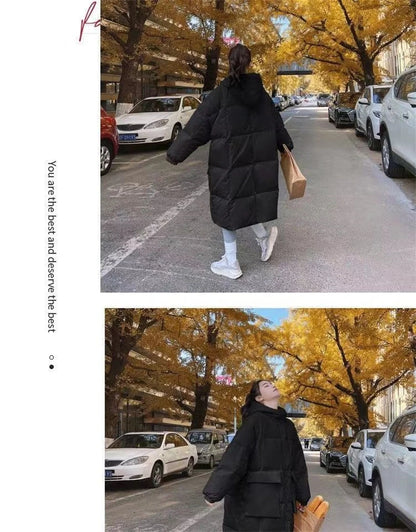 2024 New Korean Women's Jacket Winter Parkas Loose Hooded Cotton Padded Female Long Down Jacket Thicken Oversize Puffer Coats