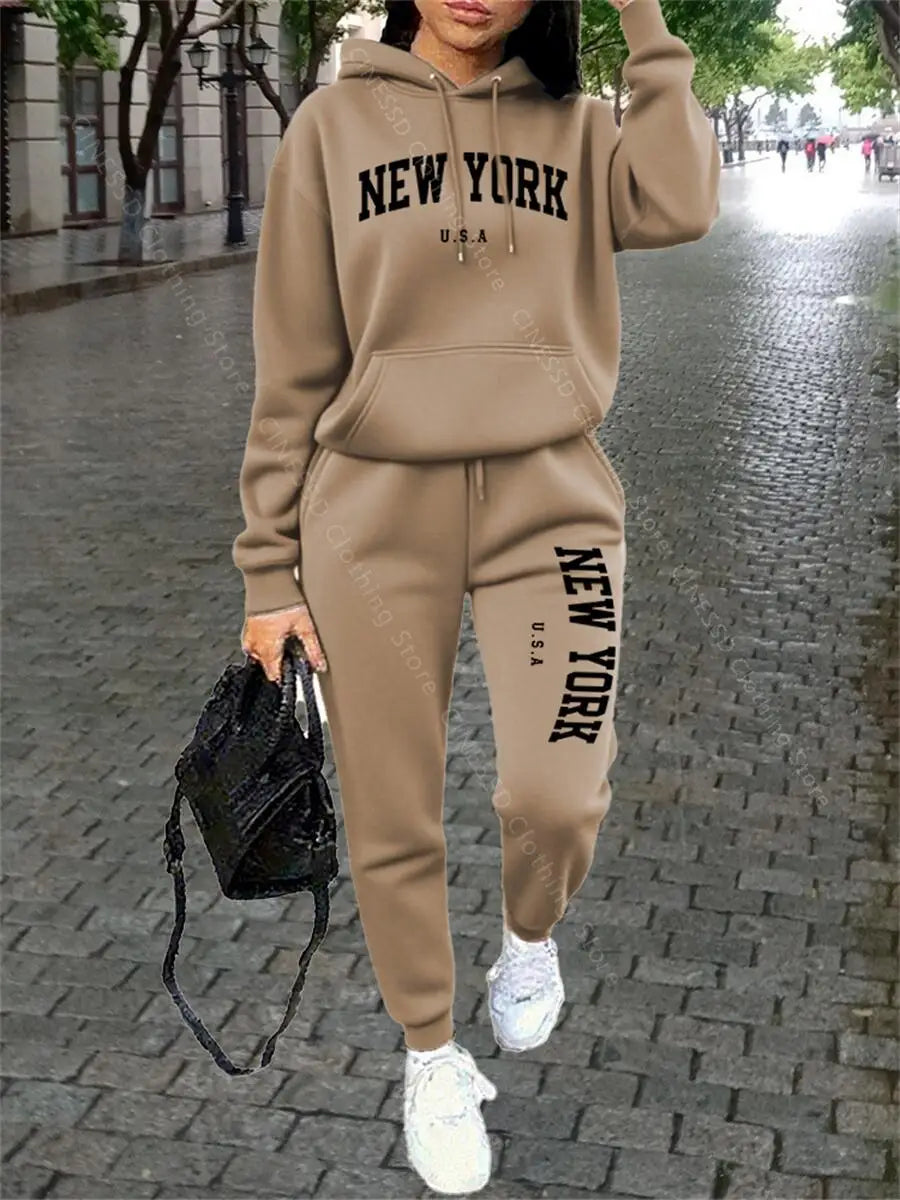 NEW YORK Women Sweatsuit Autumn Winter Two Piece Set Hoodie Pants High quality Loose Fashion Streetwear Ladies Tracksuit Outfits