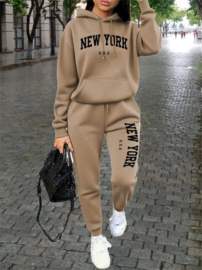 NEW YORK Women Sweatsuit Autumn Winter Two Piece Set Hoodie Pants High quality Loose Fashion Streetwear Ladies Tracksuit Outfits