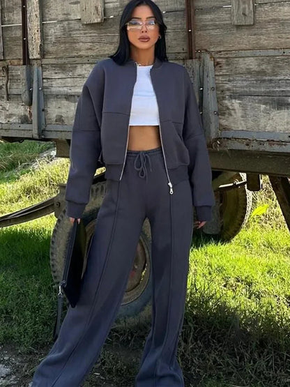 Autumn Winter Jacket Pant Two Piece Sets Women Pant Set Tracksuit Jogger Y2k Sweatshirts Sports Elastic Waist Pants Matching Set