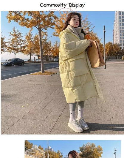 2024 New Korean Women's Jacket Winter Parkas Loose Hooded Cotton Padded Female Long Down Jacket Thicken Oversize Puffer Coats