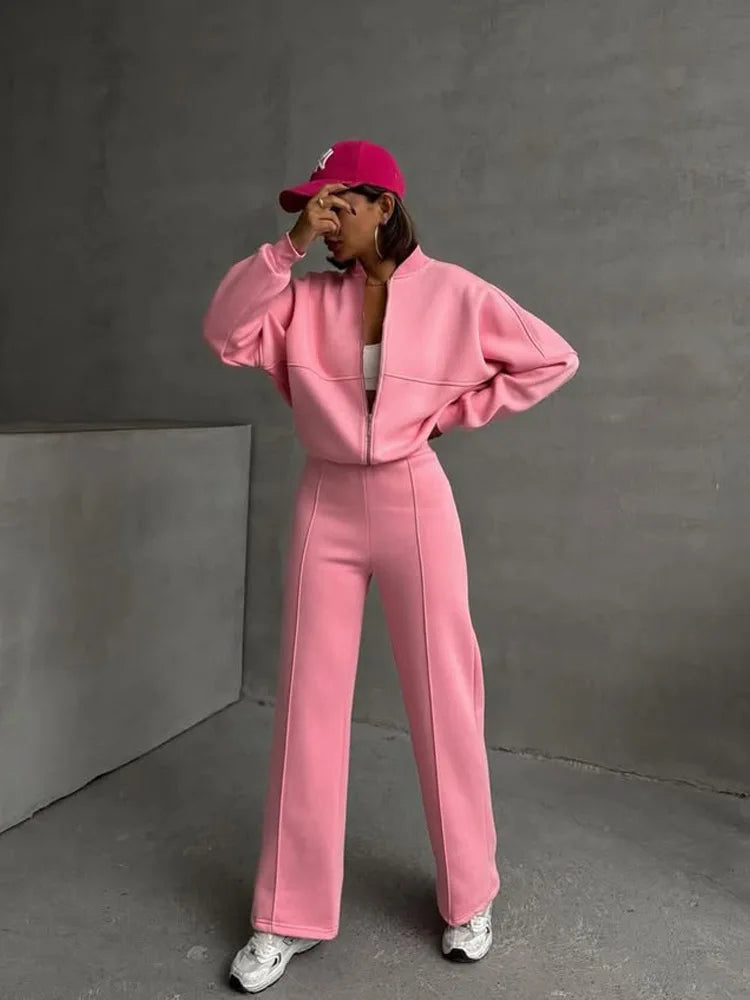 Autumn Winter Jacket Pant Two Piece Sets Women Pant Set Tracksuit Jogger Y2k Sweatshirts Sports Elastic Waist Pants Matching Set