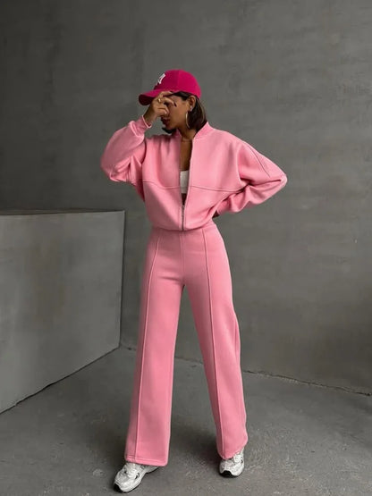 Autumn Winter Jacket Pant Two Piece Sets Women Pant Set Tracksuit Jogger Y2k Sweatshirts Sports Elastic Waist Pants Matching Set