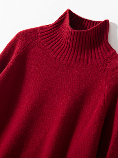 Women's 100% Cashmere Sweater Turtleneck Raglan Sleeve Pullover Autumn Winter Thick Casual Loose Style Cashmere Knitwear Korean