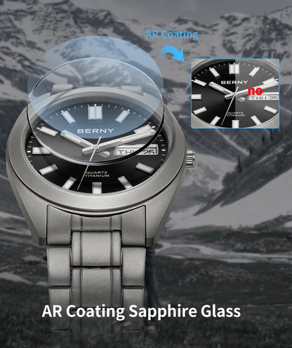 BERNY Titanium Watch for Men Supper Light Weight Wristwatch Super Luminous Sapphire 10ATM Waterproof Sport Field Quartz Watches